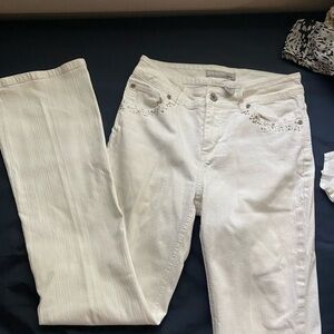 Chicos high rise white bootcut jeans with rhinestones